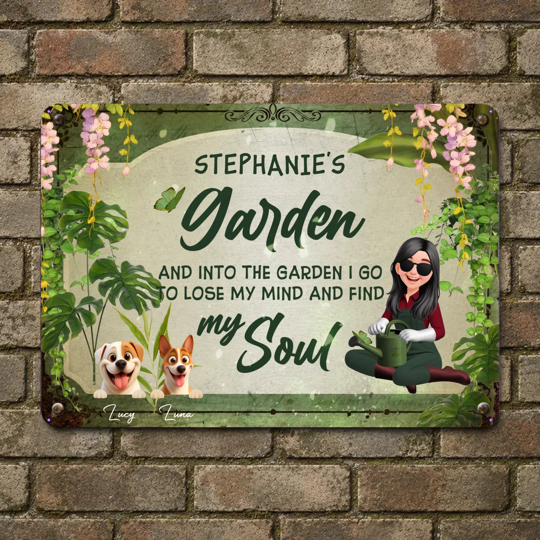 Unique Personalized Garden Metal Signs – Retro Sitting Lady Outdoor