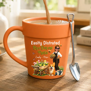 Plant Pot Ceramic Mugs – Custom Easily Distracted By A Dog And Plants