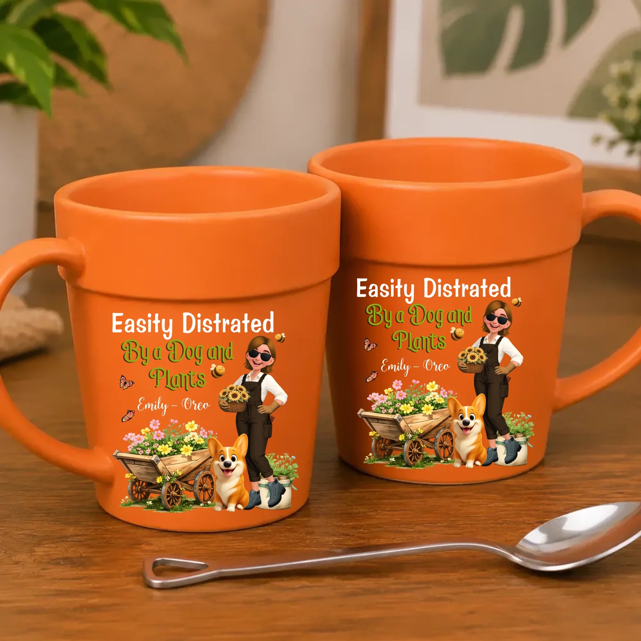 Plant Pot Ceramic Mugs – Custom Easily Distracted By A Dog And Plants