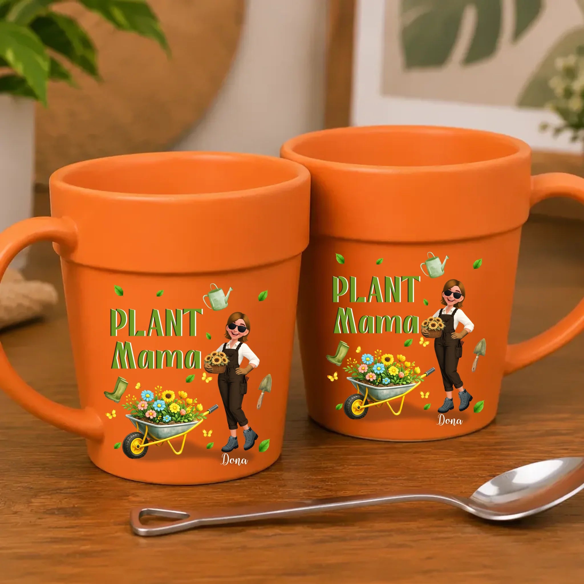 Personalized Plant Pot Ceramic Mugs – Flower Wheelbarrow Cup