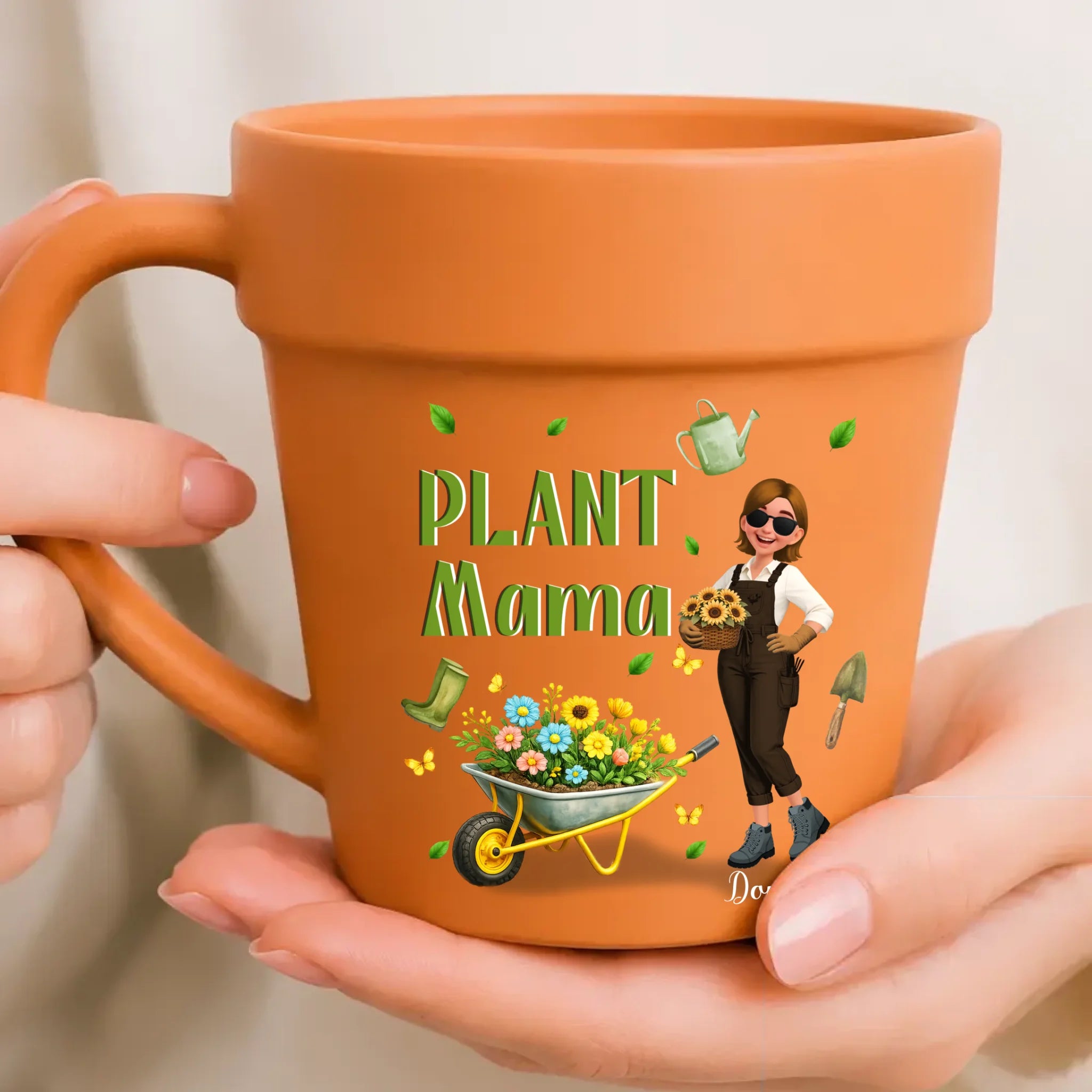 Personalized Plant Pot Ceramic Mugs – Flower Wheelbarrow Cup