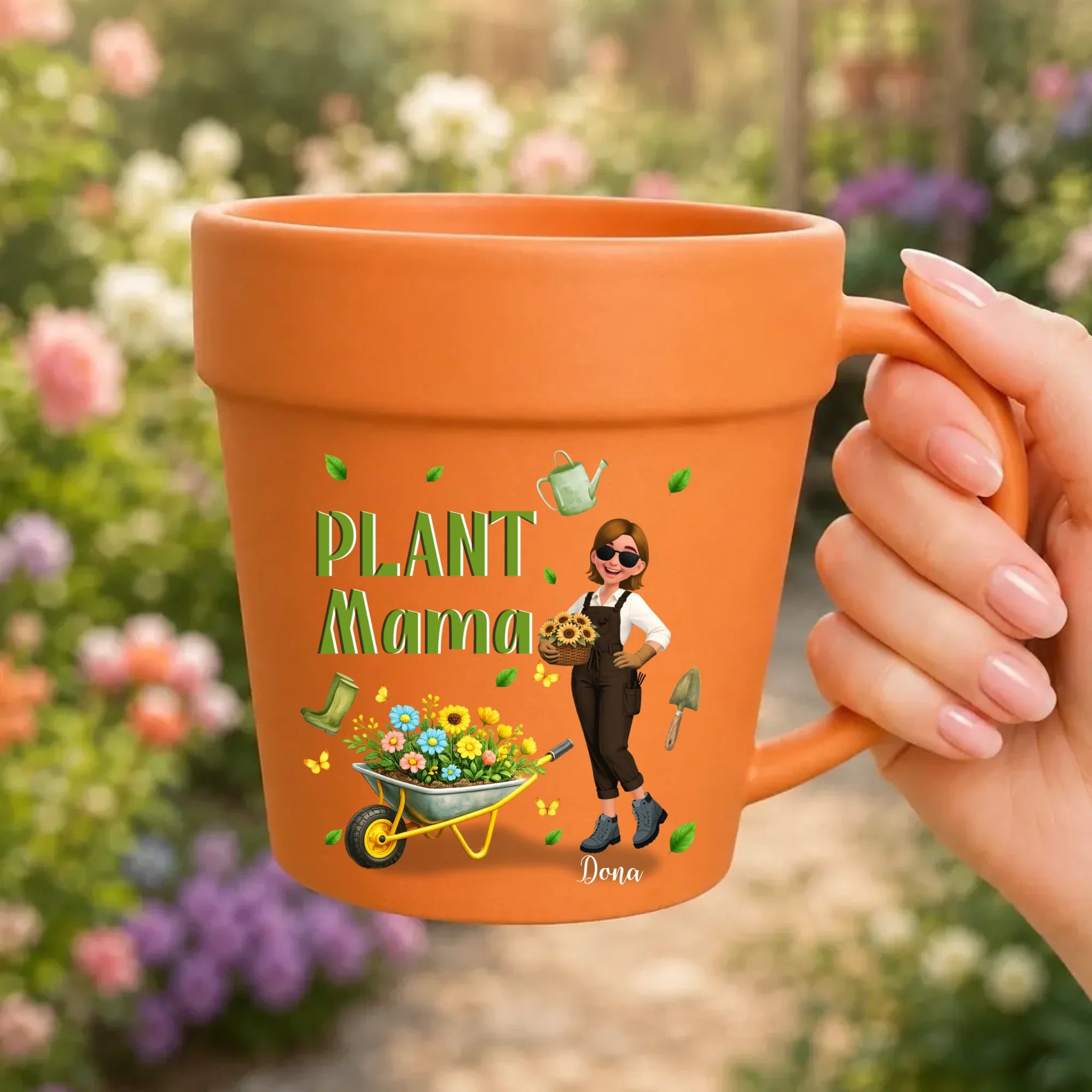 Personalized Plant Pot Ceramic Mugs – Flower Wheelbarrow Cup
