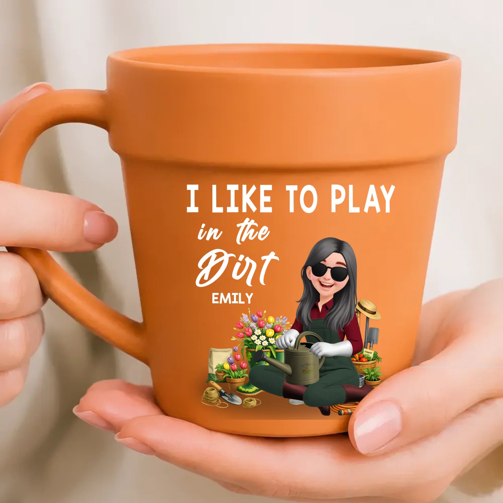 I Like To Play In The Dirt Mugs – Custom Name Plant Pot Ceramic Cup