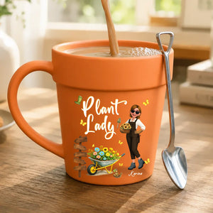 Personalized Plant Lady Mugs – Yellow Wheelbarrow Flower Pot Cup