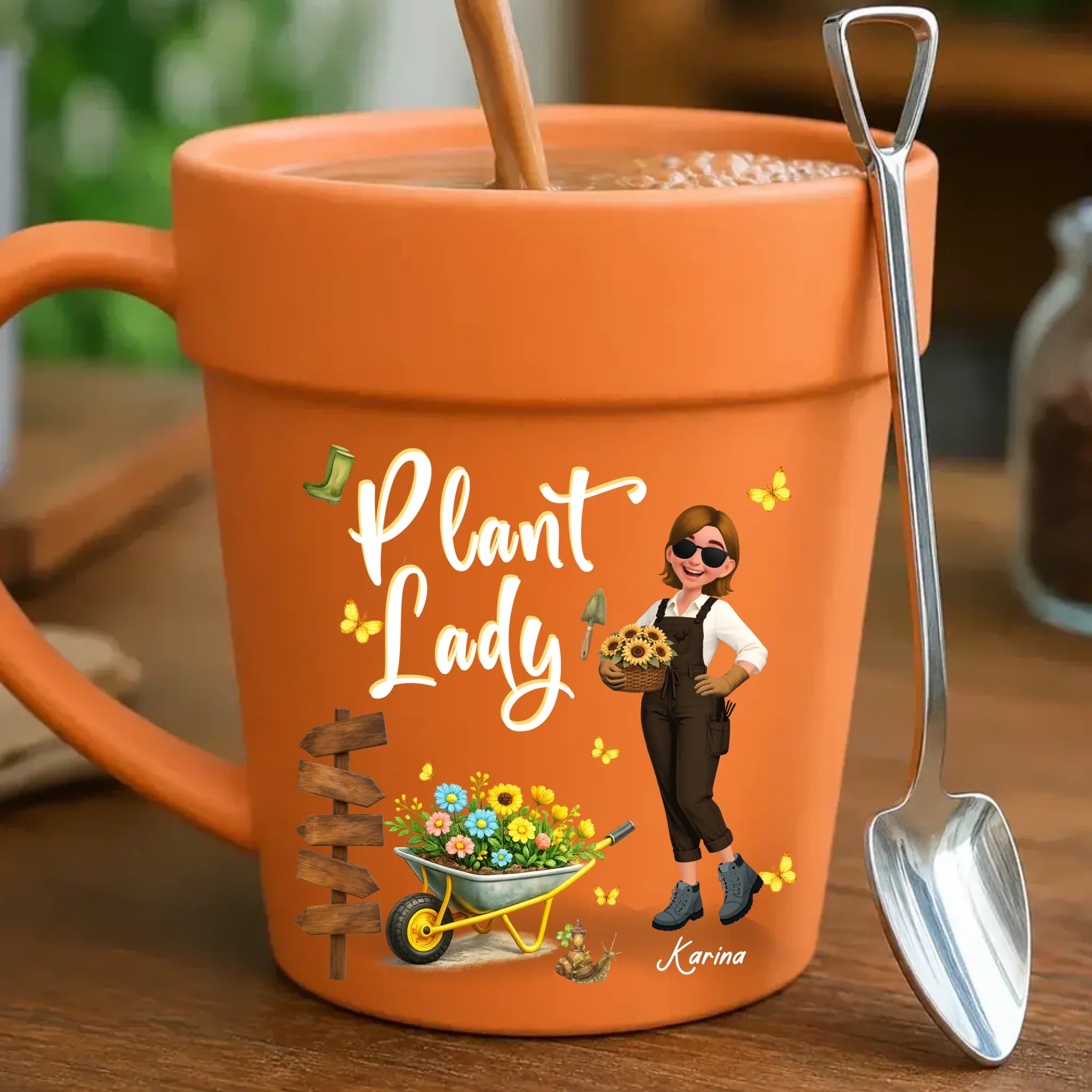 Personalized Plant Lady Mugs – Yellow Wheelbarrow Flower Pot Cup