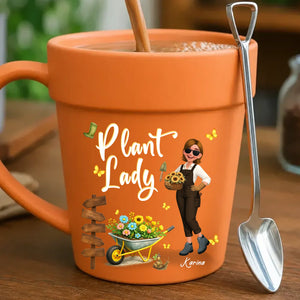 Personalized Plant Lady Mugs – Yellow Wheelbarrow Flower Pot Cup