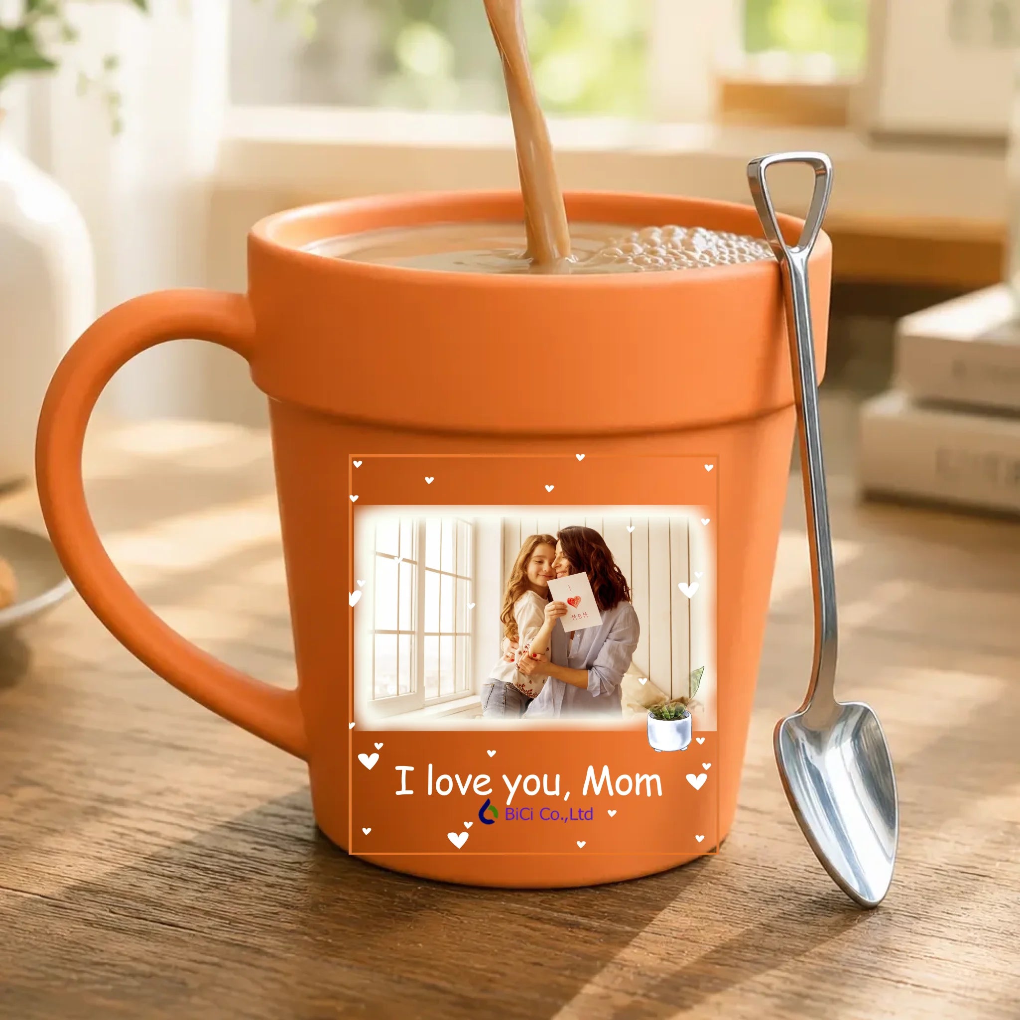 Custom Photo Upload Plant Pot Ceramic Mugs - I Love You Mom