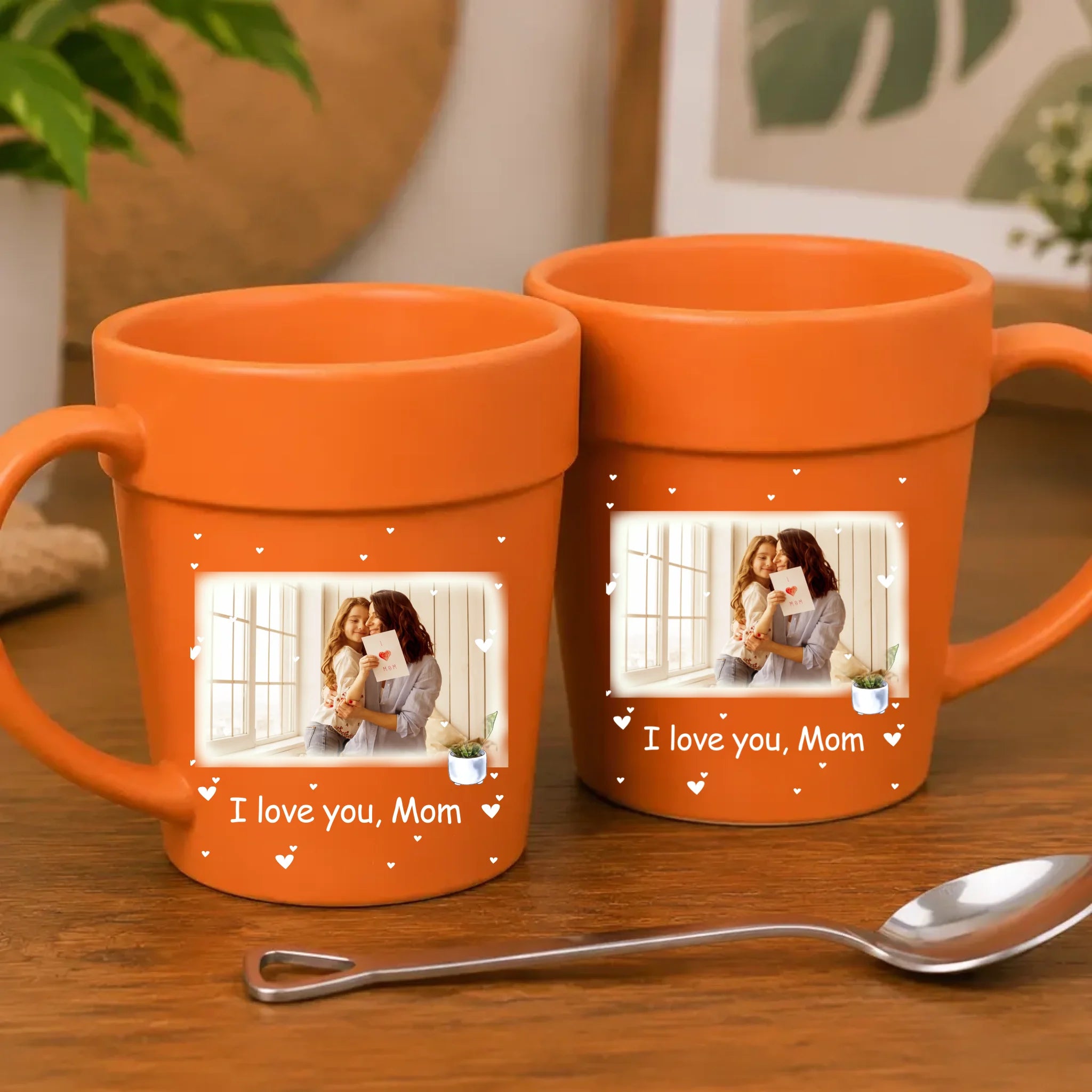 Custom Photo Upload Plant Pot Ceramic Mugs - I Love You Mom