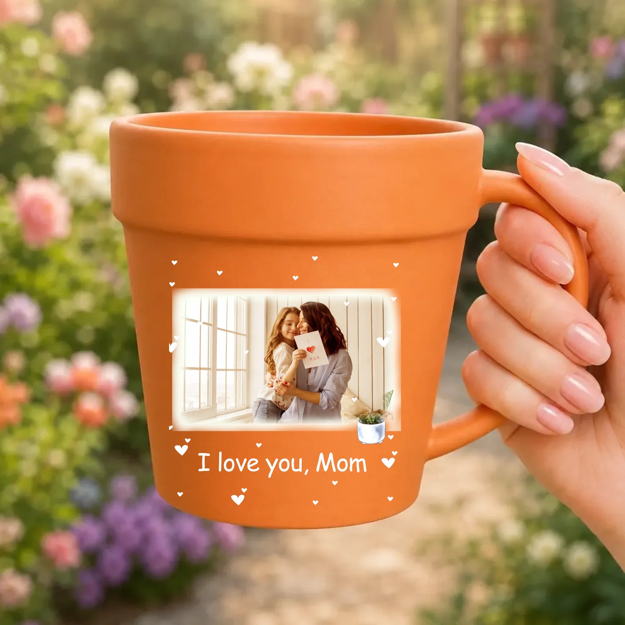 Custom Photo Upload Plant Pot Ceramic Mugs - I Love You Mom
