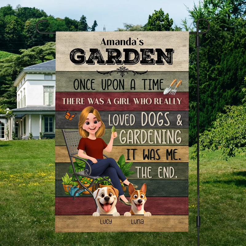 Once Upon A Time Garden Flag – Personalized Funny Story Gardener And Dogs