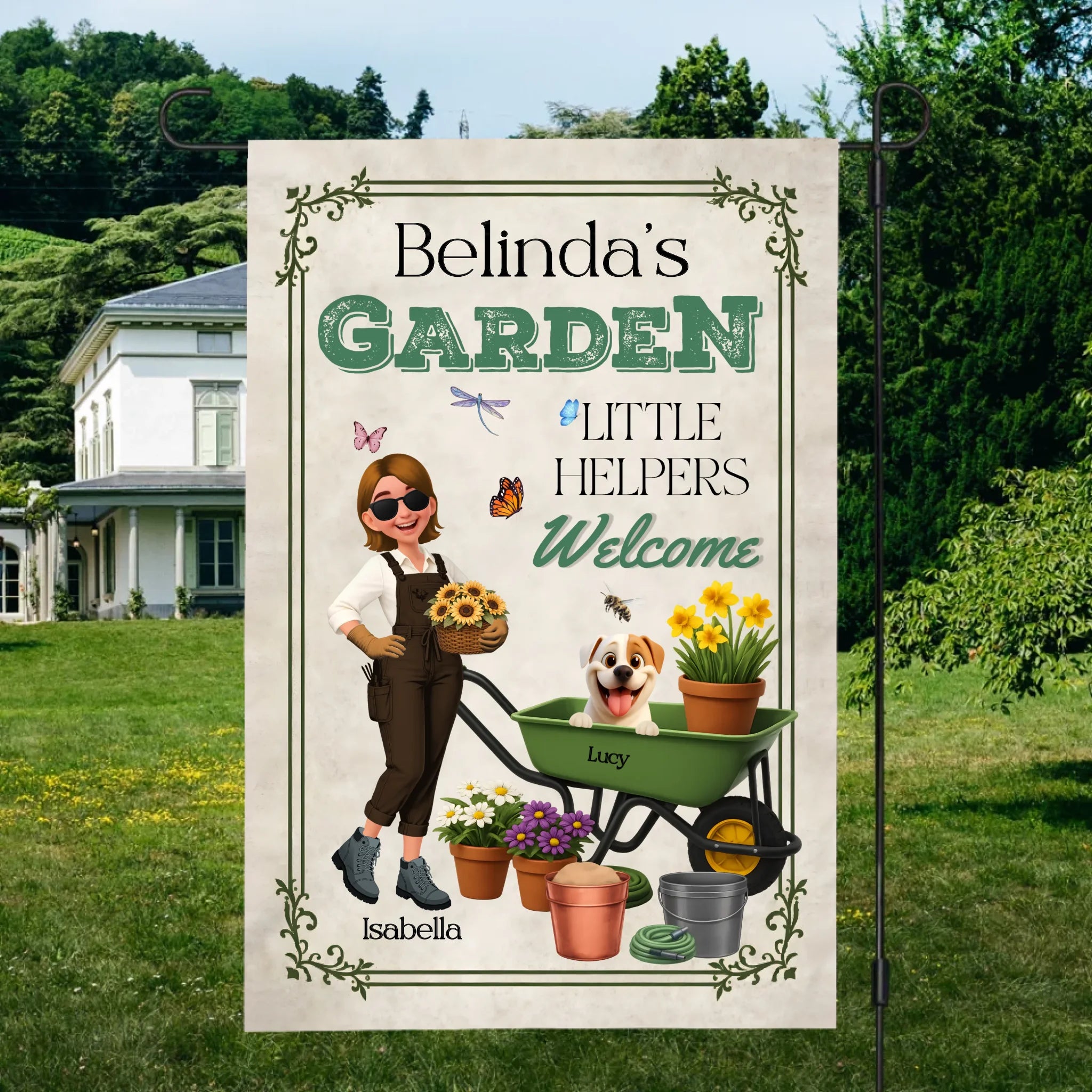 Personalized Little Helpers Welcome Garden Flag – Unique Gardener Gift