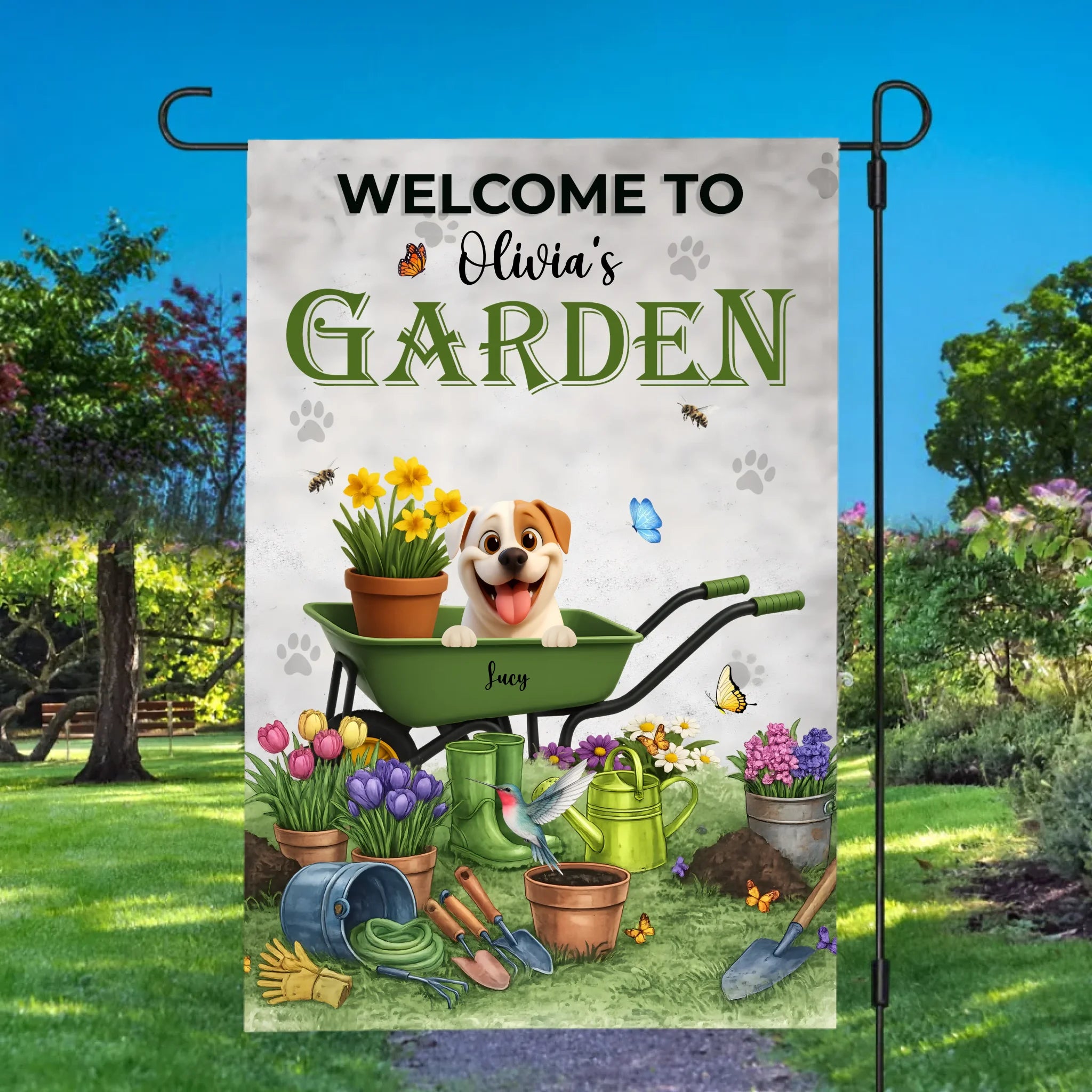 Unique Paw Print Background Garden Flag – Welcome To Garden