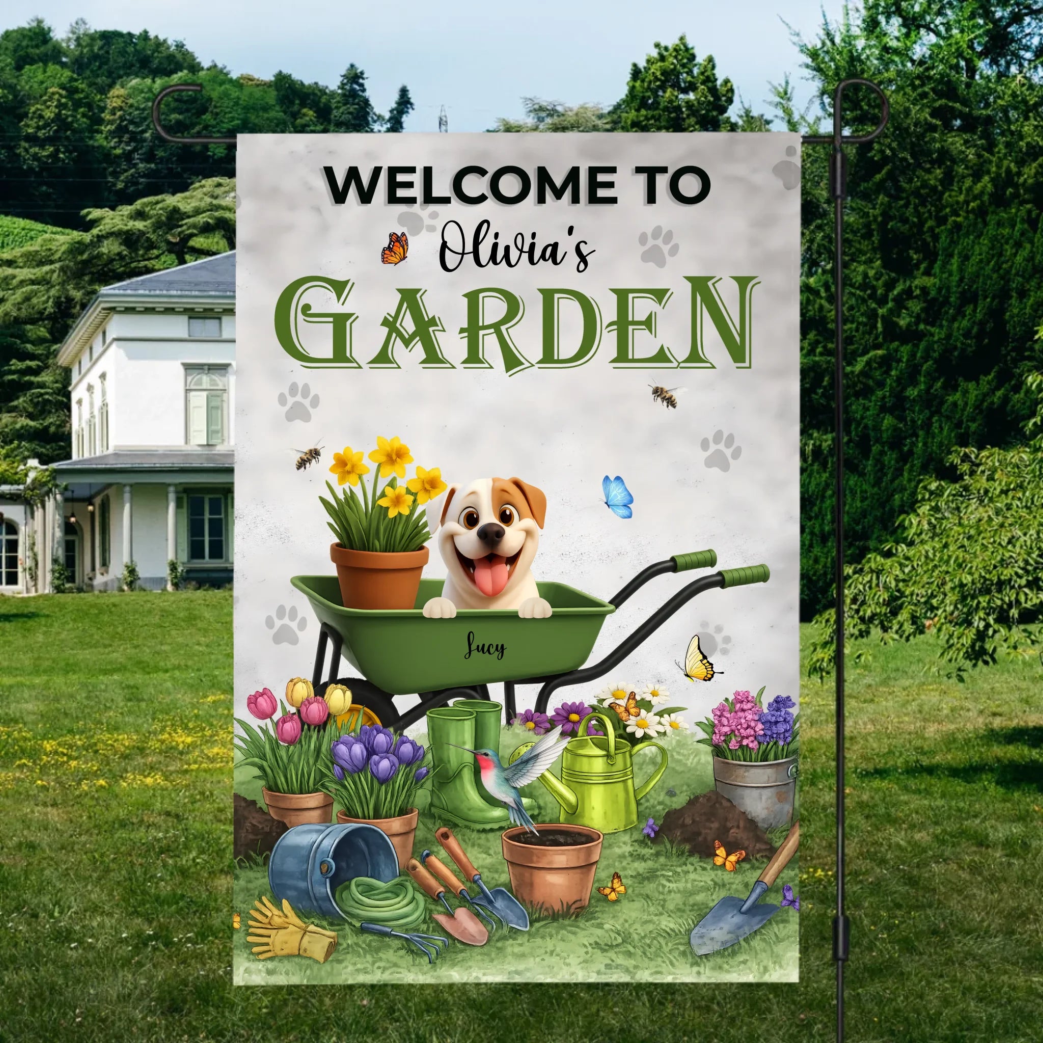 Unique Paw Print Background Garden Flag – Welcome To Garden