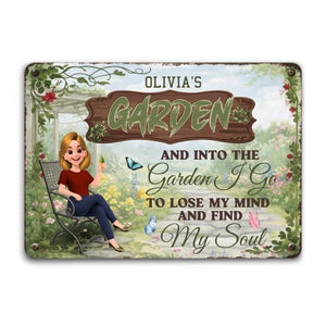Into The Garden I Go Metal Signs – Relaxing Girl Personalized Yard Plaque