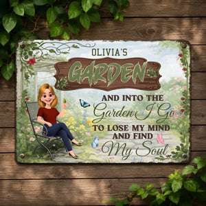 Into The Garden I Go Metal Signs – Relaxing Girl Personalized Yard Plaque