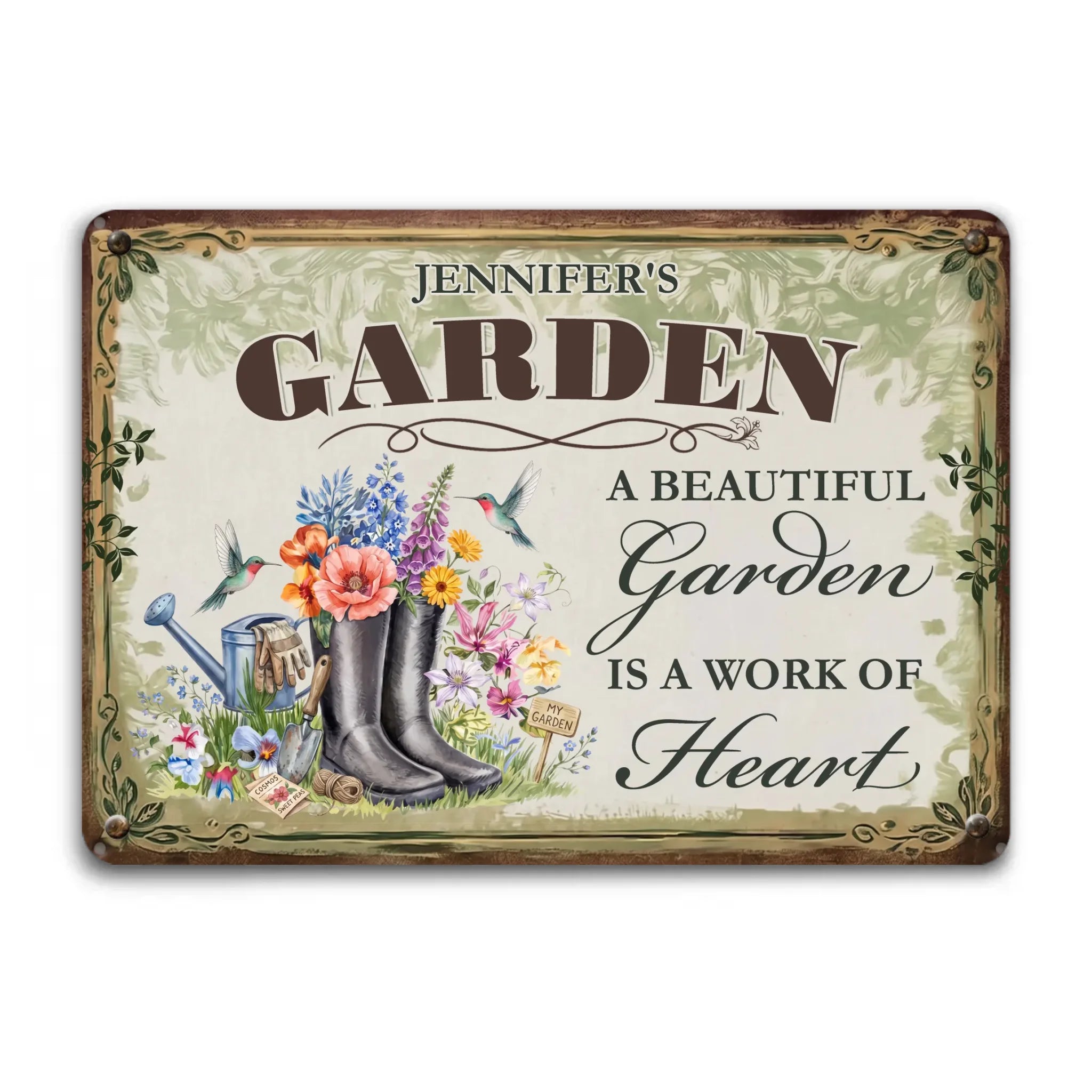 Customized Garden Metal Signs – Garden Is A Work of Heart Unique Plaque