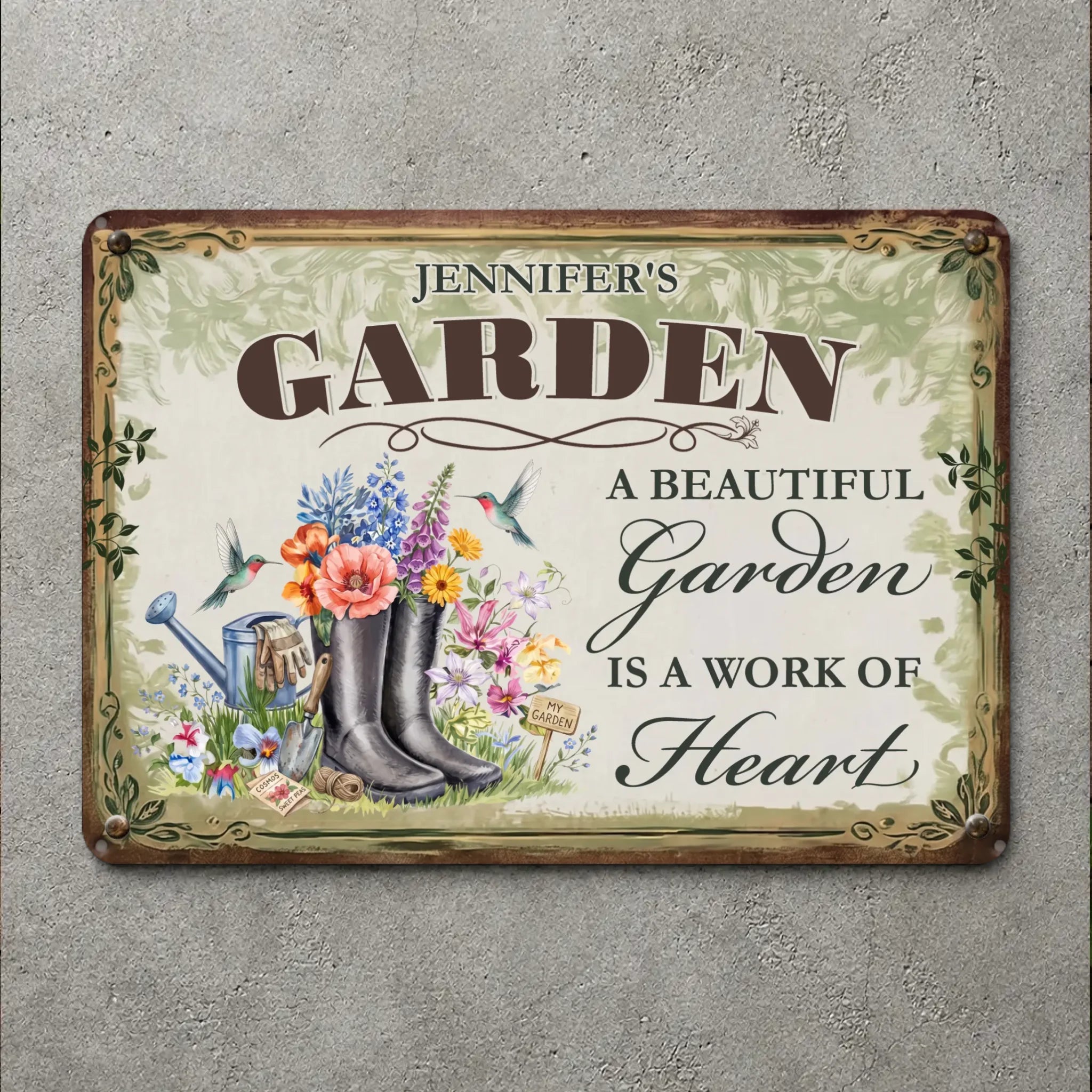 Customized Garden Metal Signs – Garden Is A Work of Heart Unique Plaque