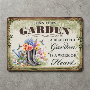 Customized Garden Metal Signs – Garden Is A Work of Heart Unique Plaque