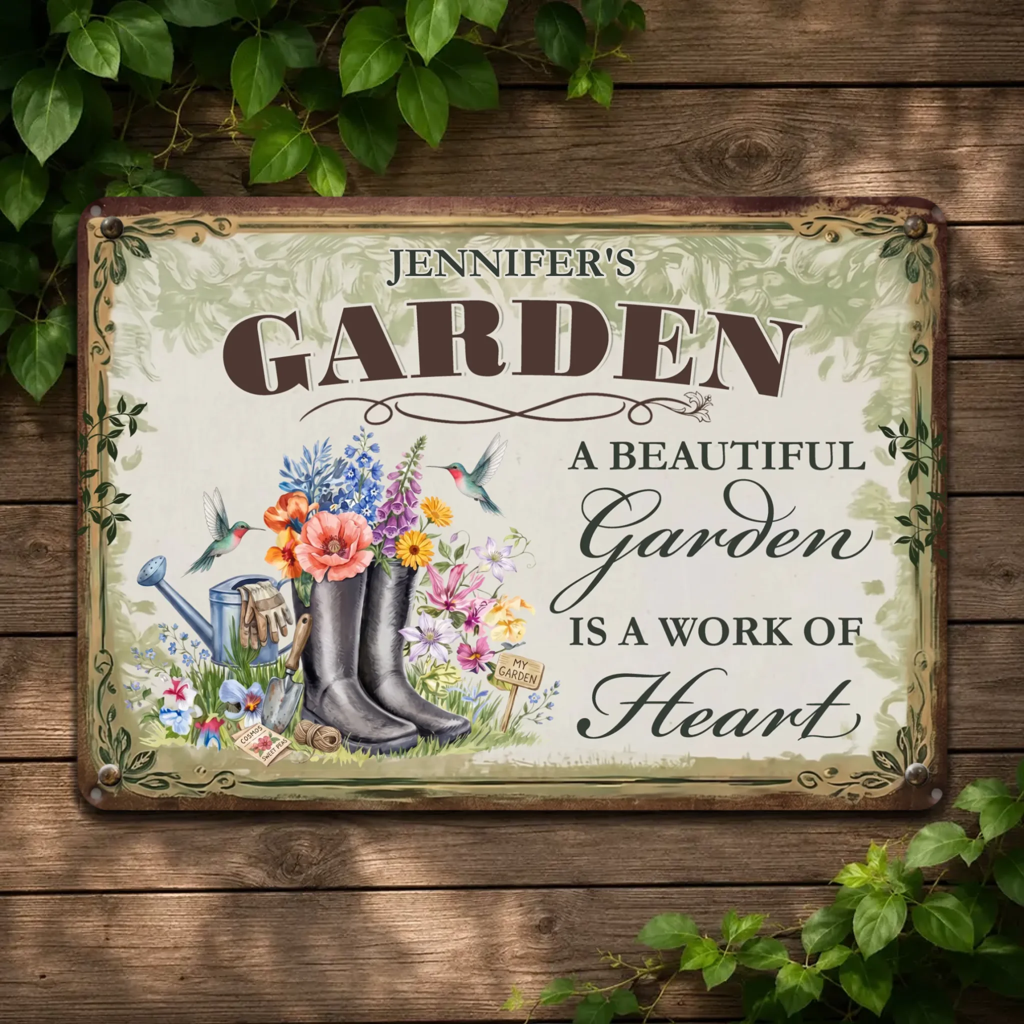Customized Garden Metal Signs – Garden Is A Work of Heart Unique Plaque