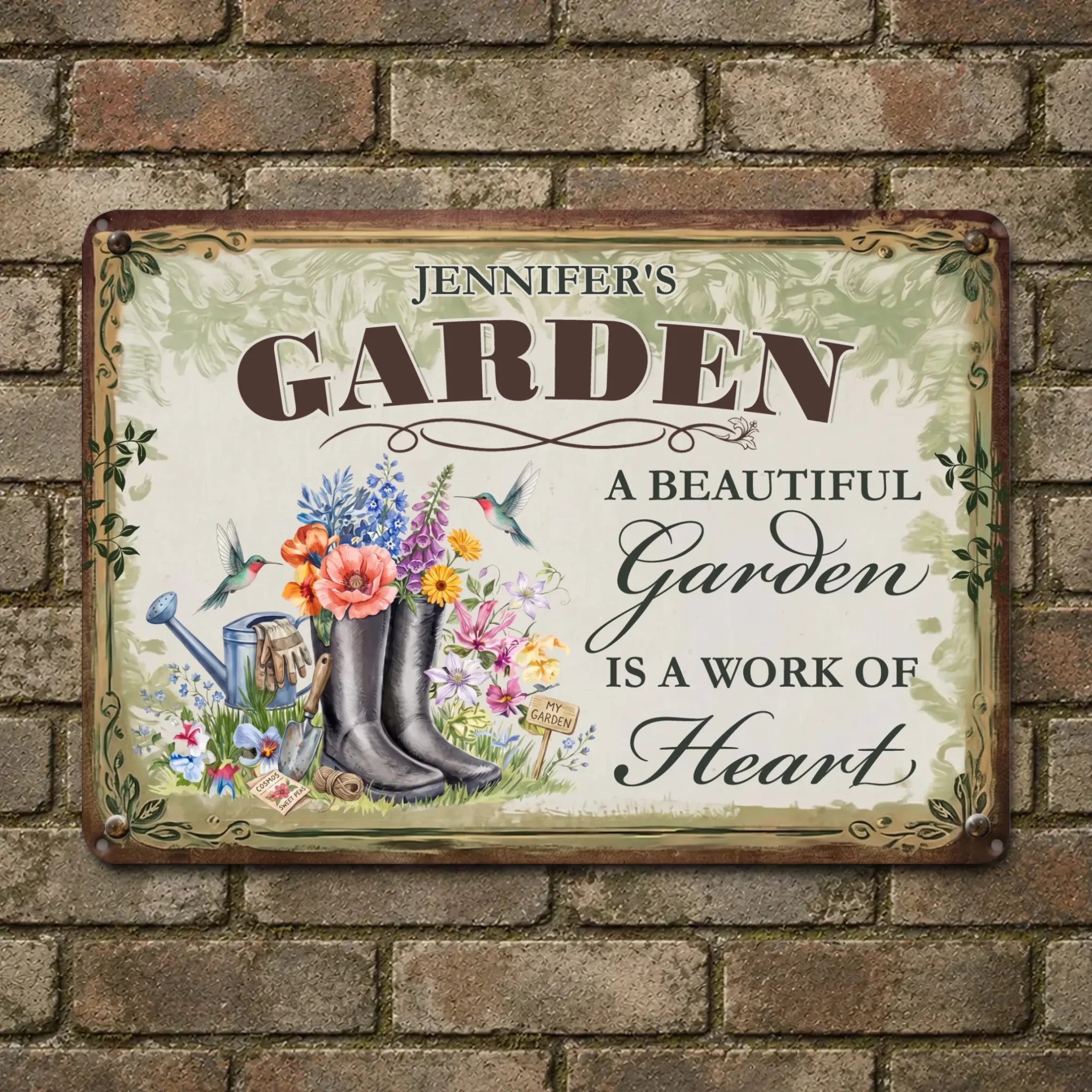 Customized Garden Metal Signs – Garden Is A Work of Heart Unique Plaque