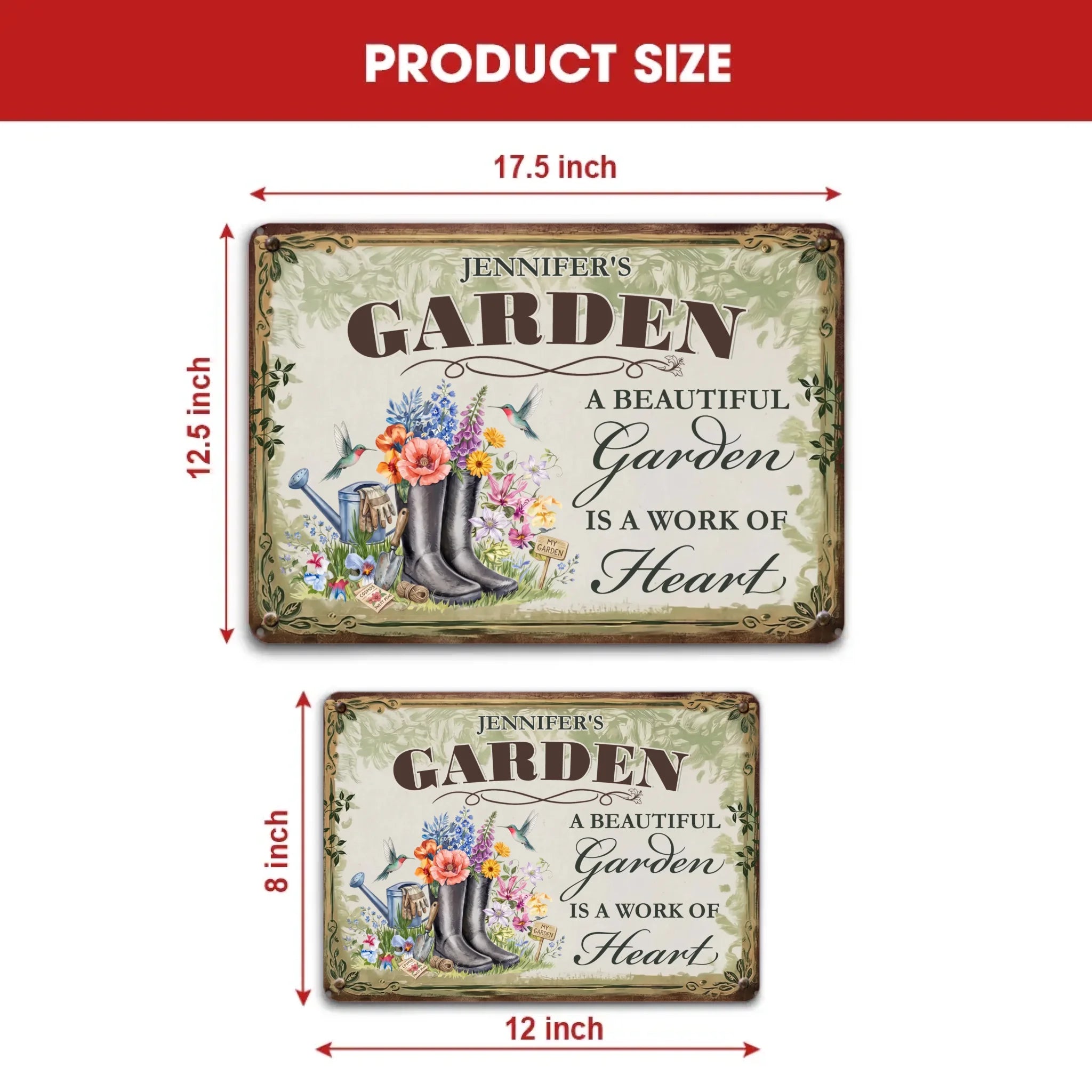 Customized Garden Metal Signs – Garden Is A Work of Heart Unique Plaque