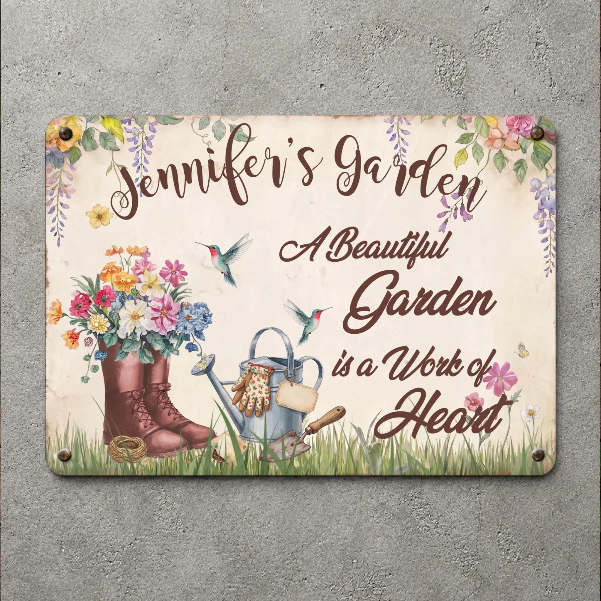 Personalized Garden Metal Sign – Vintage Flower Plaque Gift