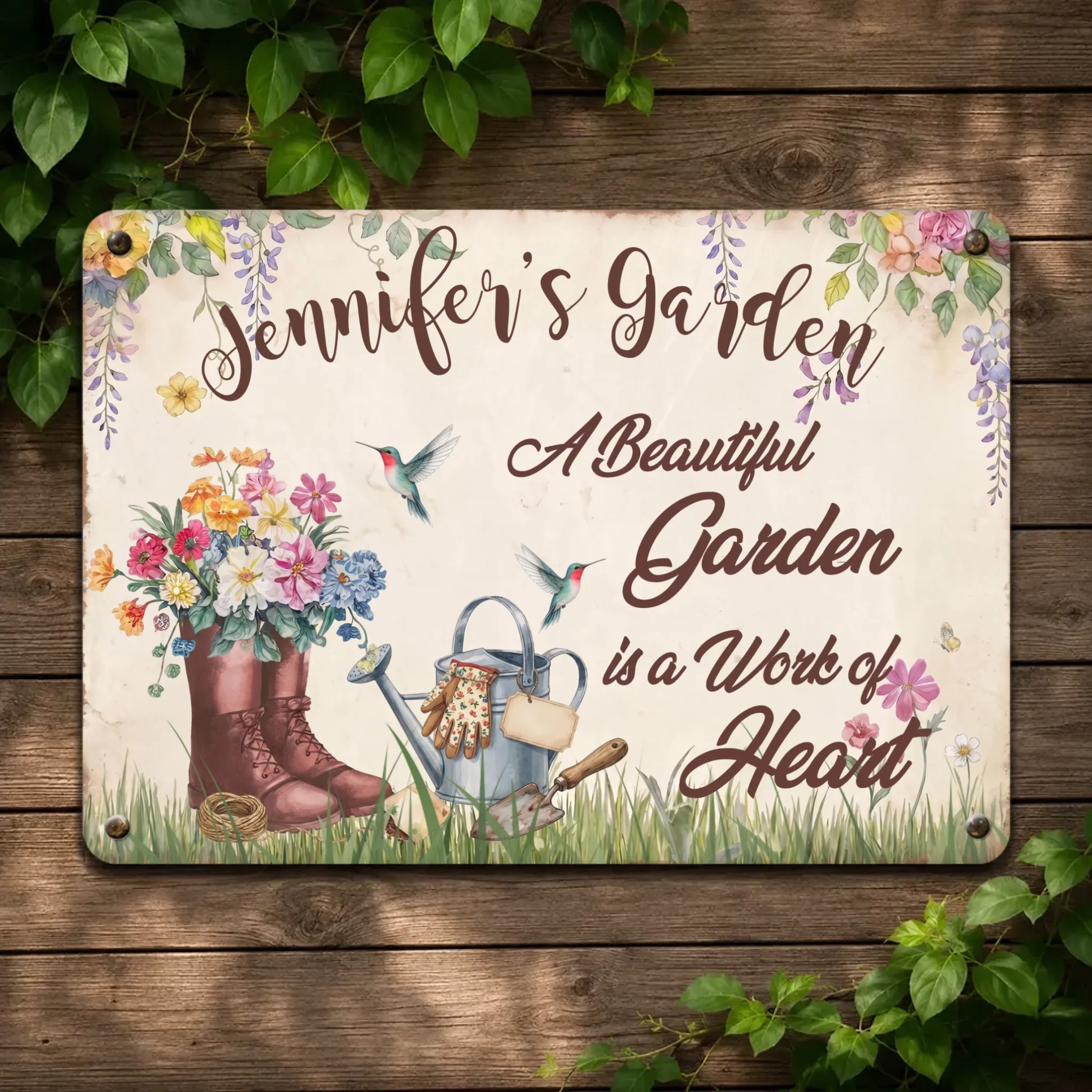 Personalized Garden Metal Sign – Vintage Flower Plaque Gift