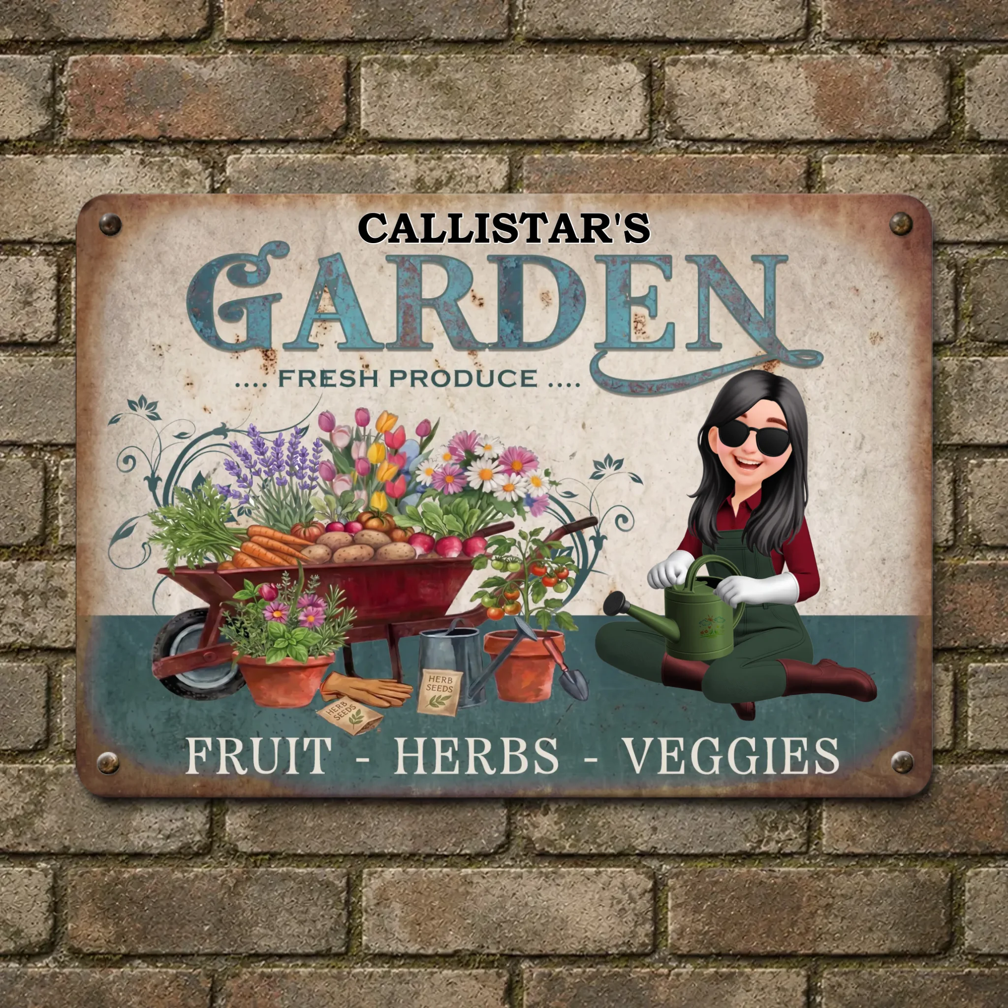 Fresh Produce Fruit Herbs Veggies Metal Signs – Custom Name For Gardeners