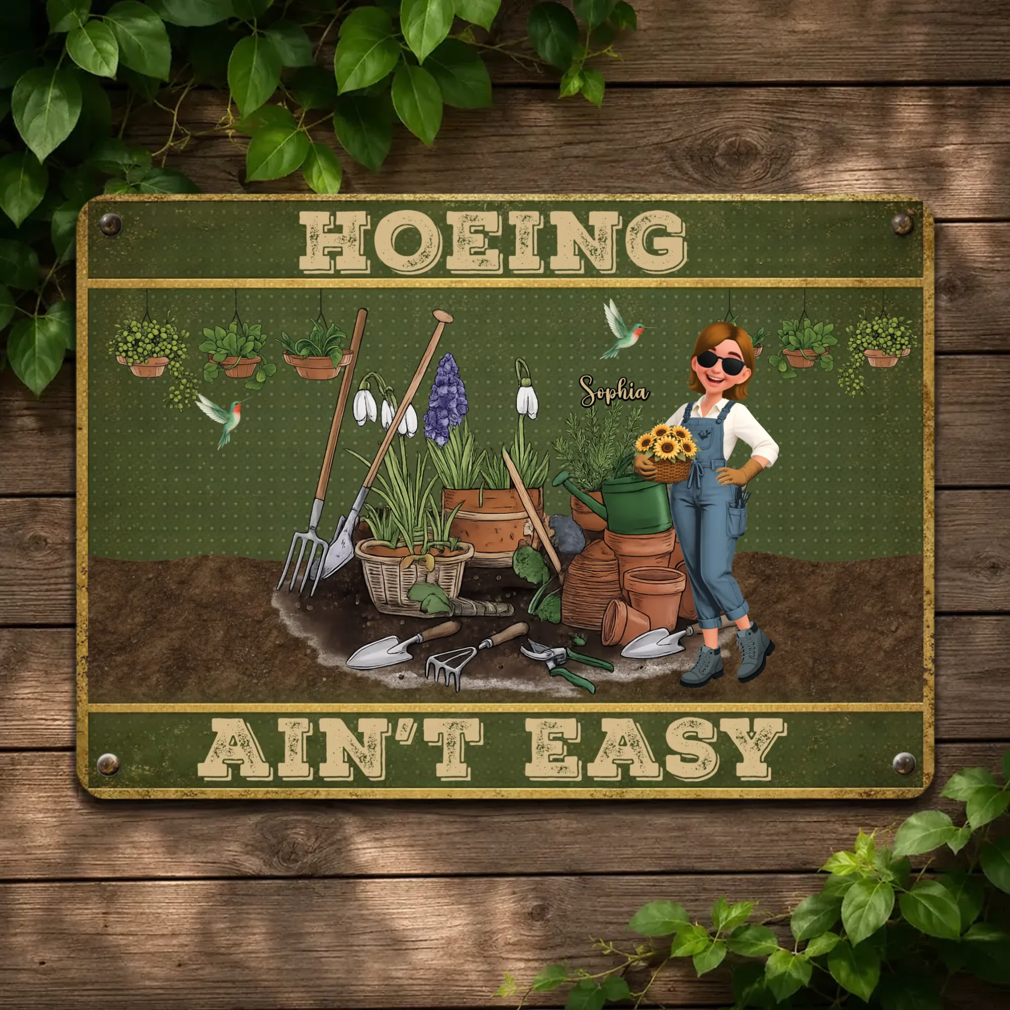 Custom Metal Signs – Hoeing Ain't Easy Funny Garden Gift