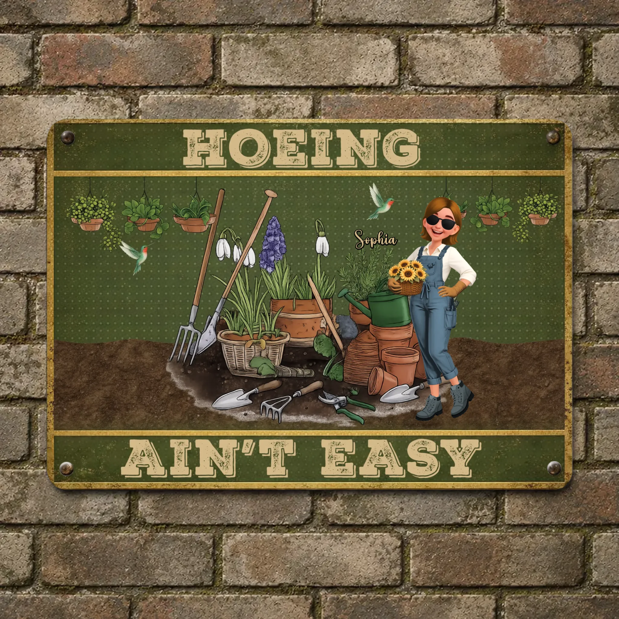 Custom Metal Signs – Hoeing Ain't Easy Funny Garden Gift