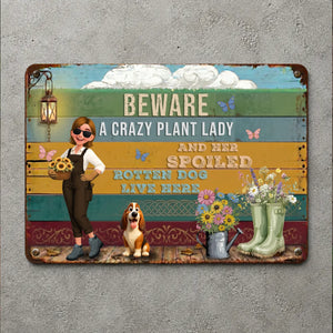 Custom Colorful Garden Metal Signs – Beware Crazy Plant Lady And Rotten Dog Live Here