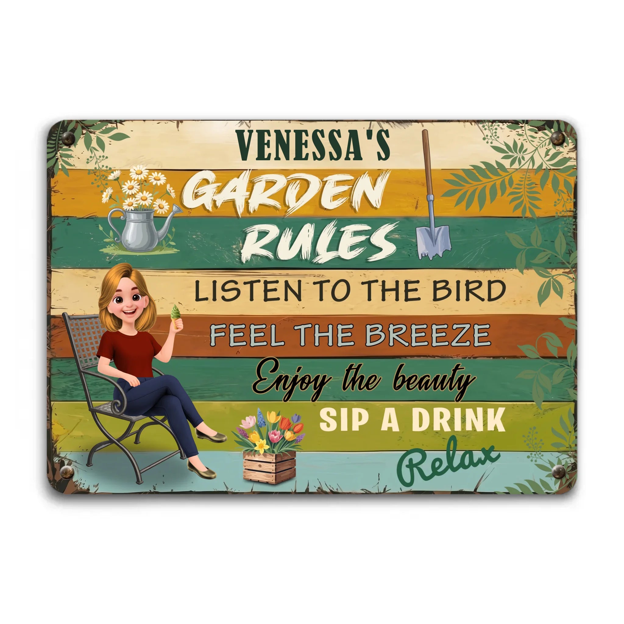 Bespoke Garden Rules Metal Signs – Listen To The Bird Plaque Gift
