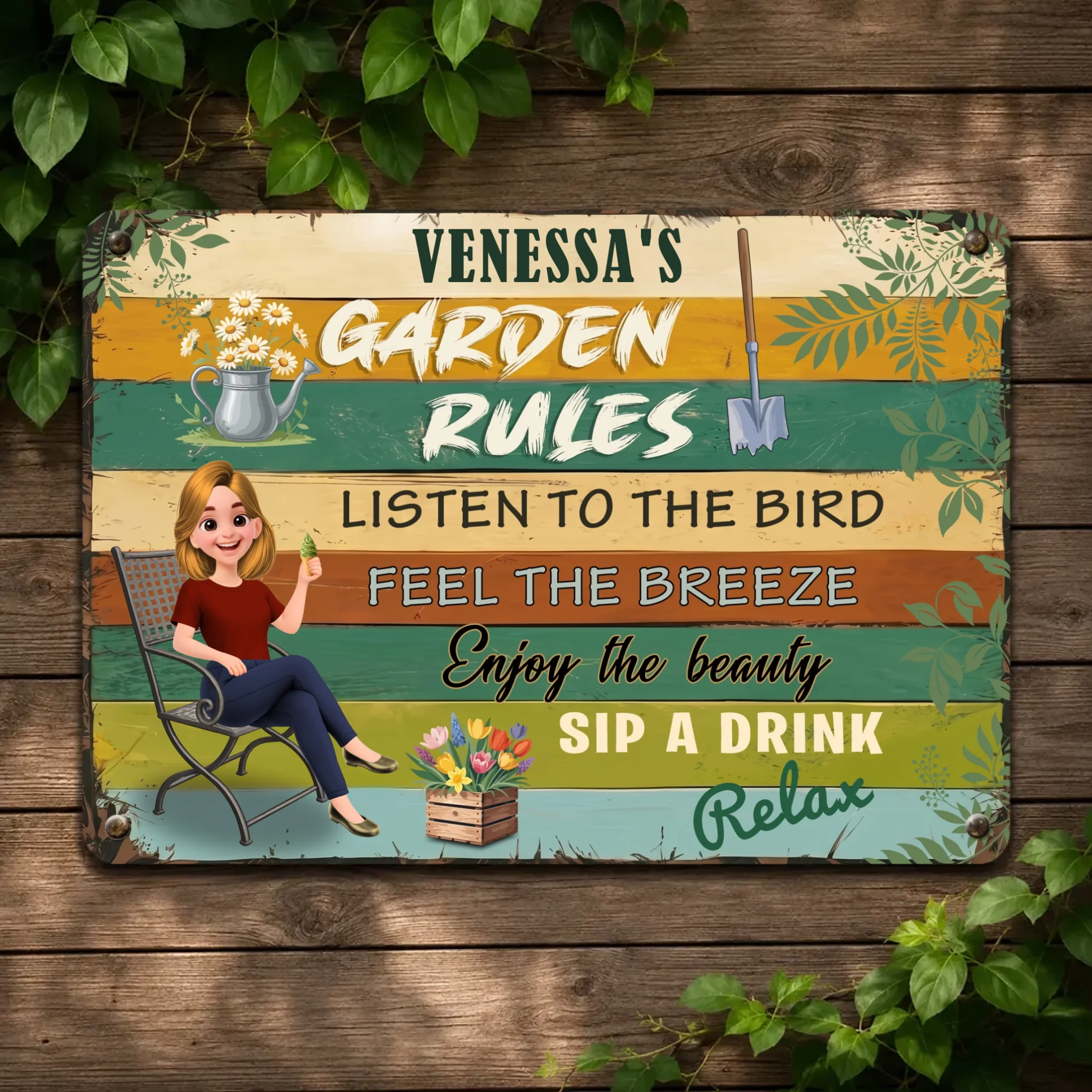 Bespoke Garden Rules Metal Signs – Listen To The Bird Plaque Gift