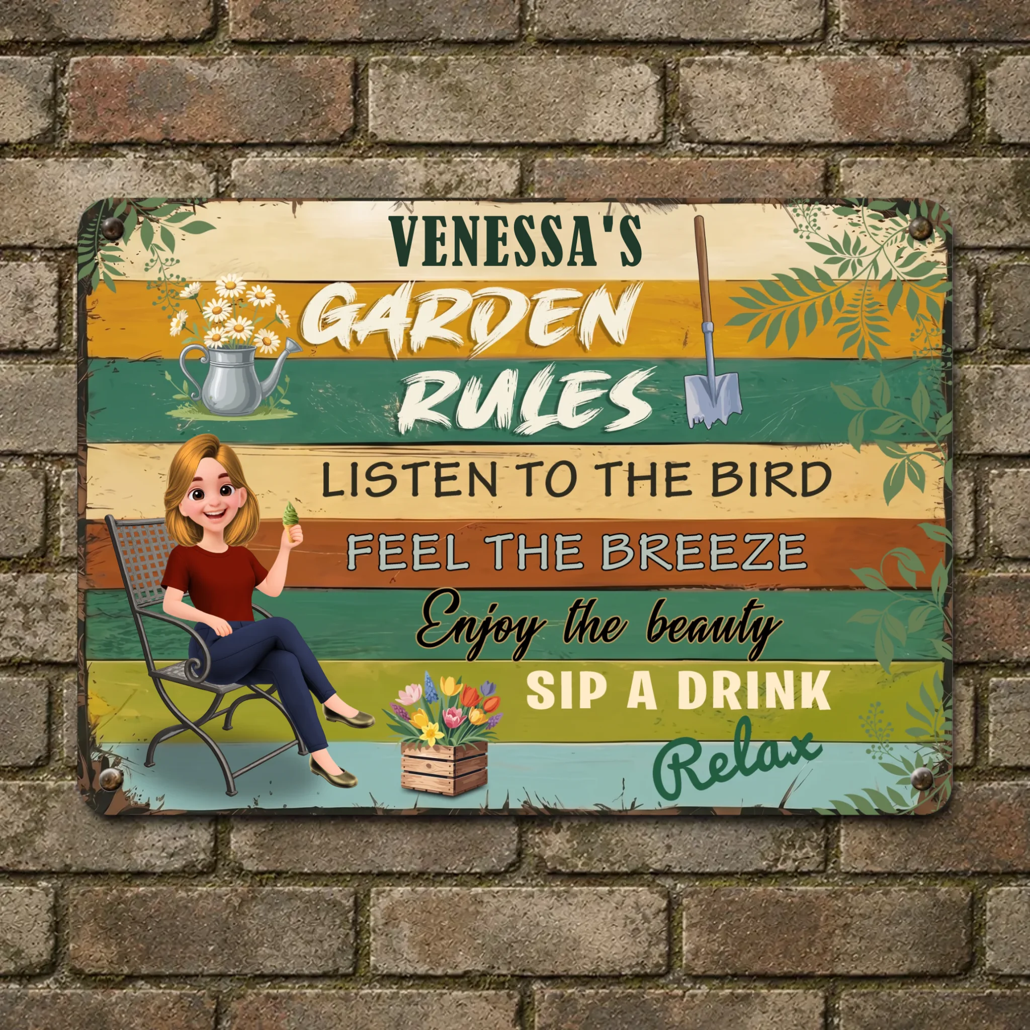 Bespoke Garden Rules Metal Signs – Listen To The Bird Plaque Gift