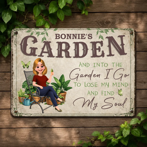 Unique Custom Metal Signs – Cozy Sitting Girl Butterfly Gift For Gardeners