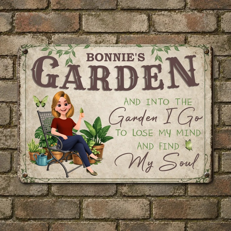 Unique Custom Metal Signs – Cozy Sitting Girl Butterfly Gift For Gardeners