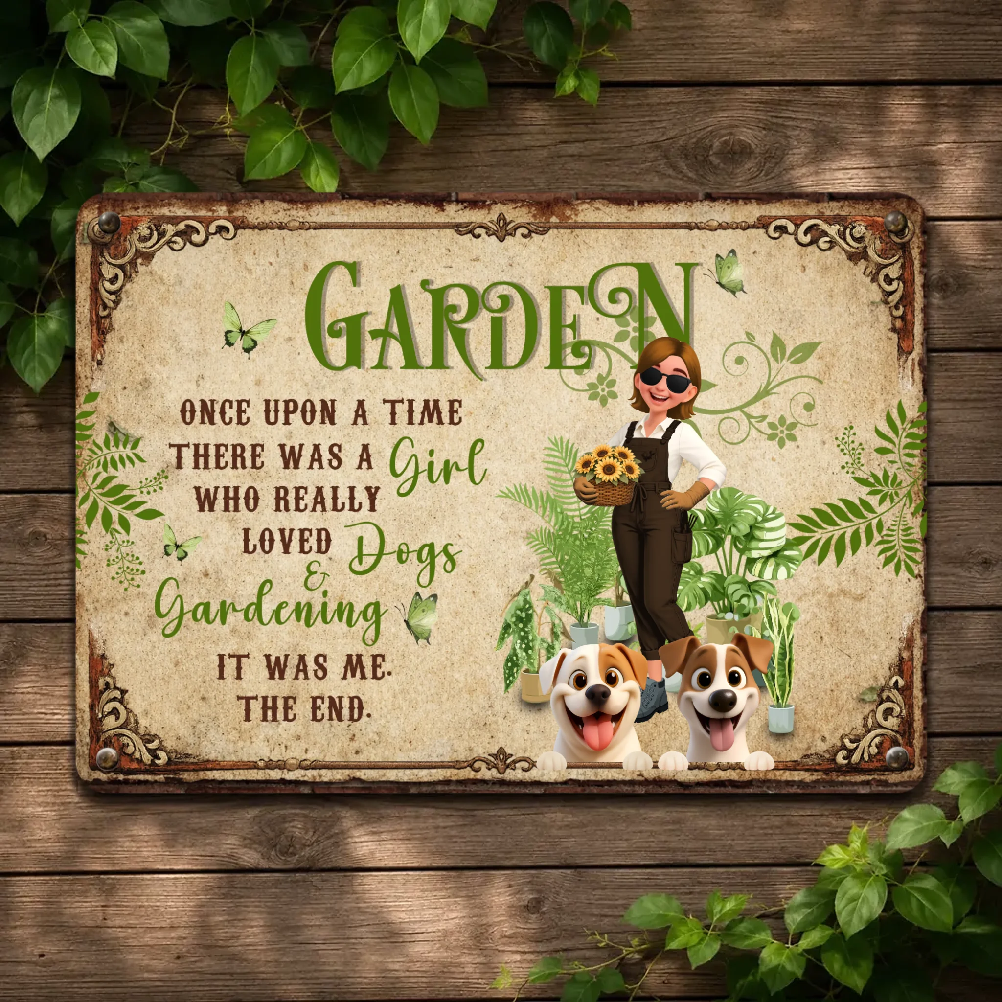 Unique Custom Garden Metal Signs –  Once Upon A Time A Girl Loved Dogs And Gardening