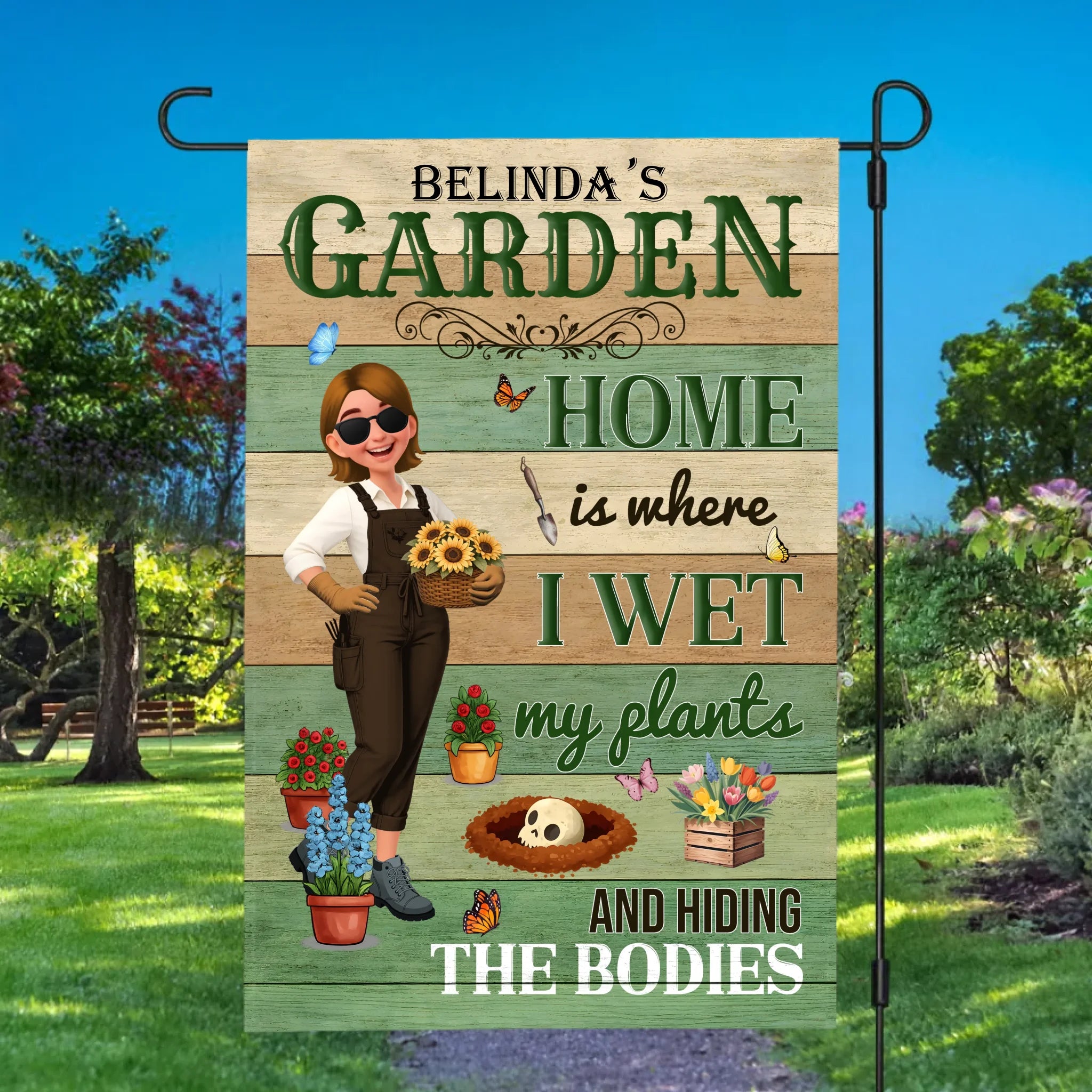 Personalized Hiding The Bodies Garden Flag – Funny Wet My Plants