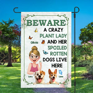 Custom Beware Crazy Plant Lady And Dogs Garden Flag – For Gardeners