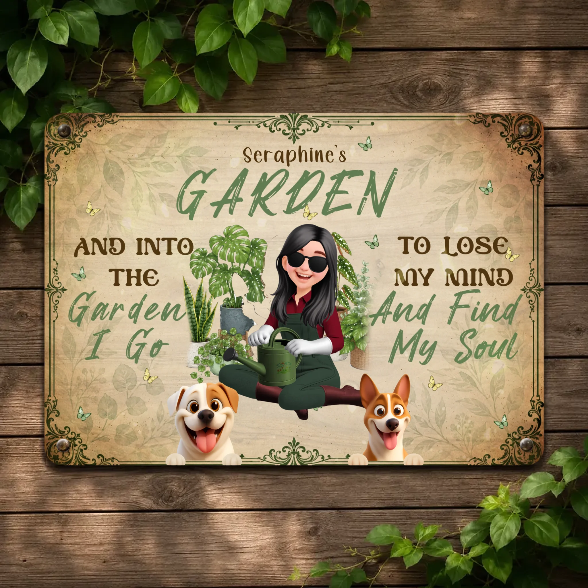 Into The Garden I Go Metal Signs – Bespoke Gift For Gardeners And Dog Lovers