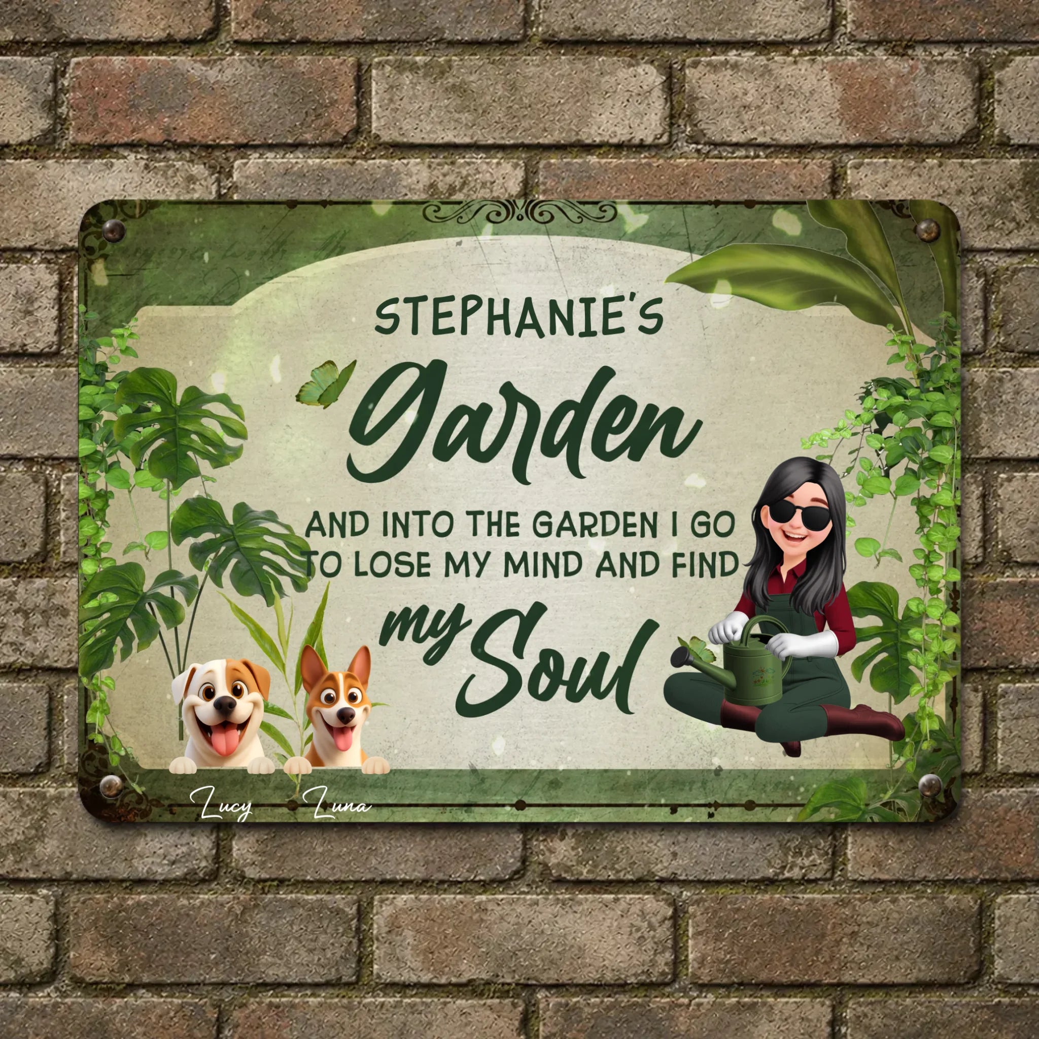Unique Personalized Garden Metal Signs – Retro Sitting Lady Outdoor