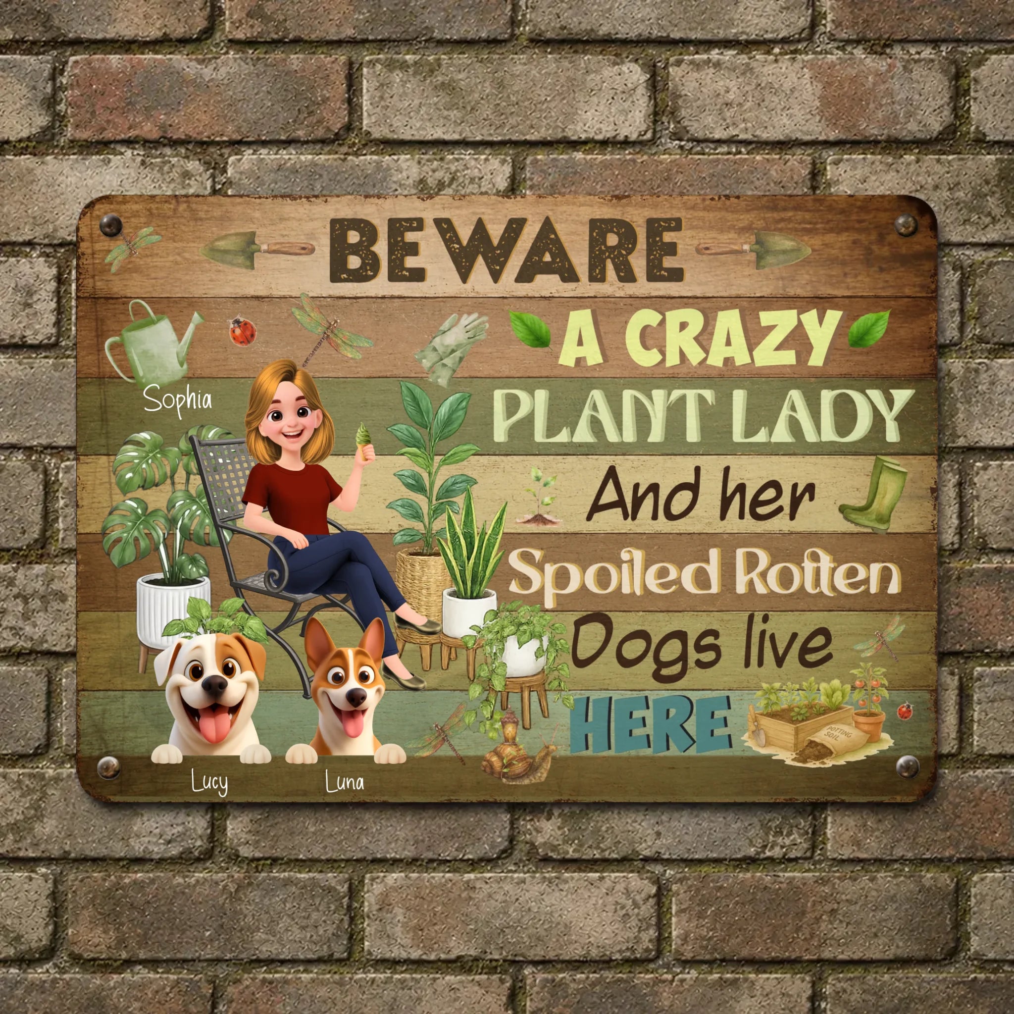Beware Crazy Plant Lady And Her Spoiled Rotten Dogs Live Here Garden Metal Signs