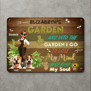 Into The Garden I Go Metal Signs – Personalized With Two Dogs Present