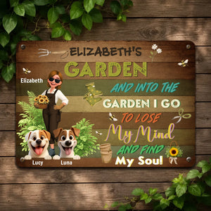 Into The Garden I Go Metal Signs – Personalized With Two Dogs Present