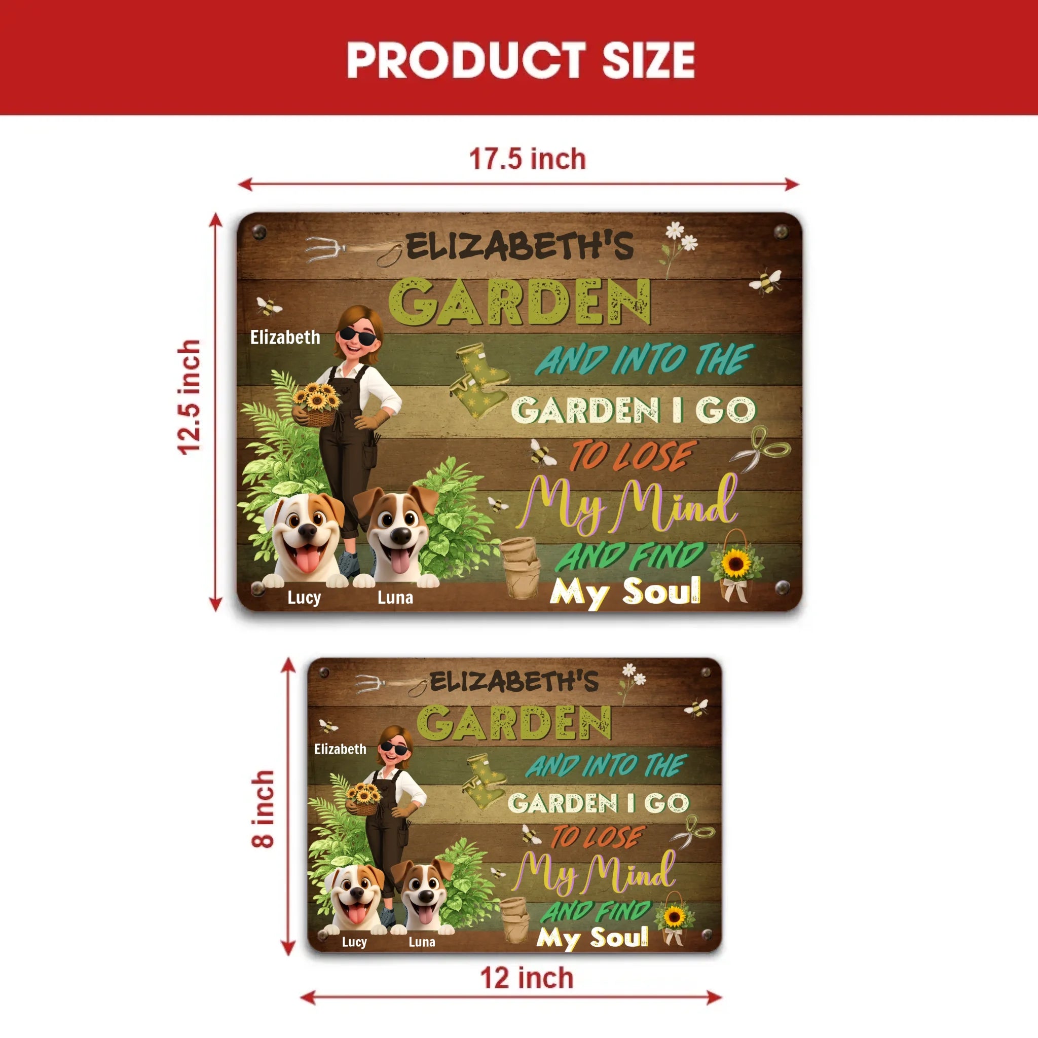 Into The Garden I Go Metal Signs – Personalized With Two Dogs Present