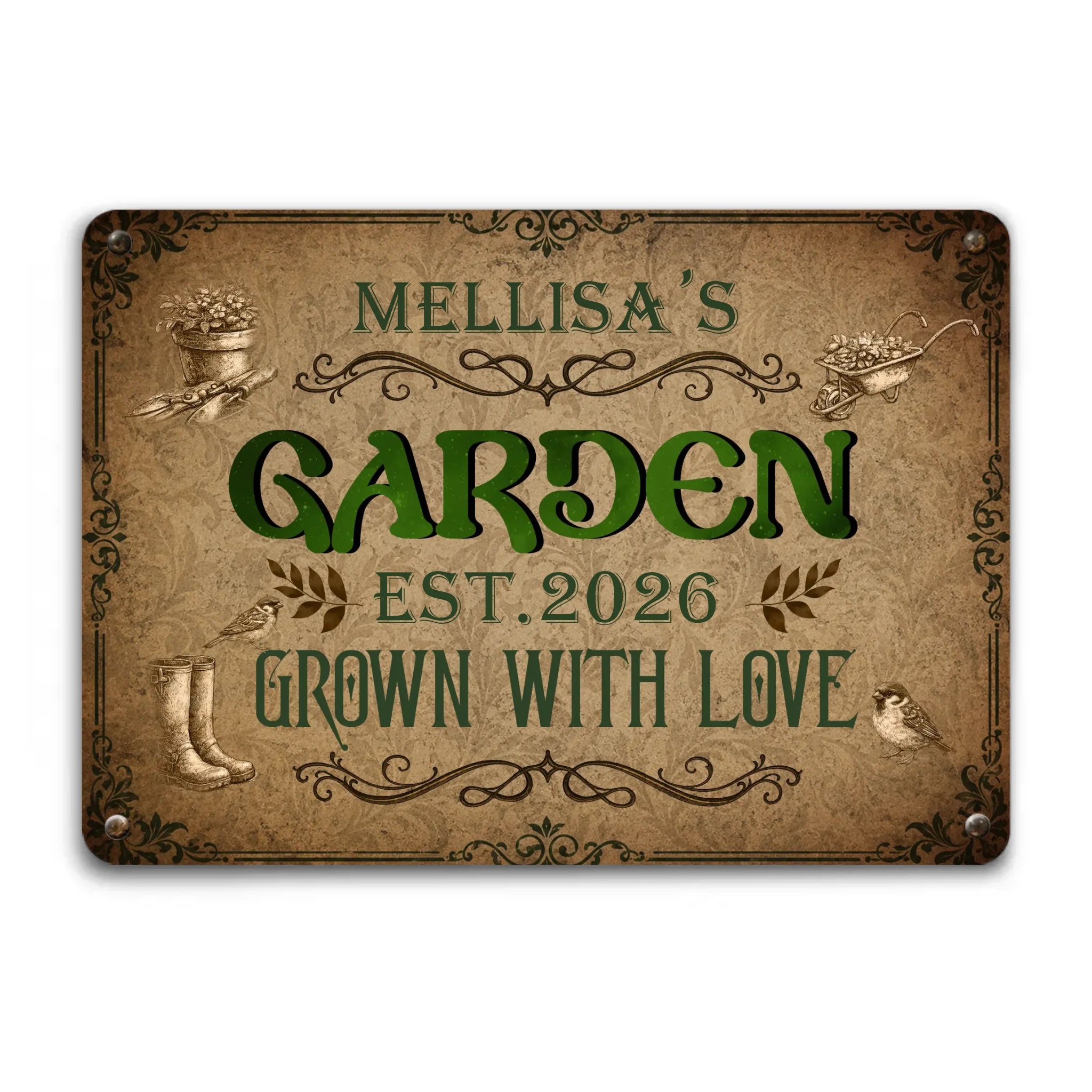 Garden Metal Signs Unique With Custom Name – Garden Grown With Love