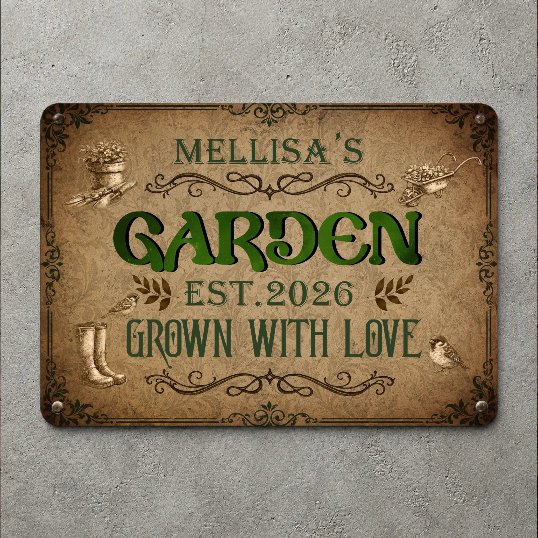 Garden Metal Signs Unique With Custom Name – Garden Grown With Love