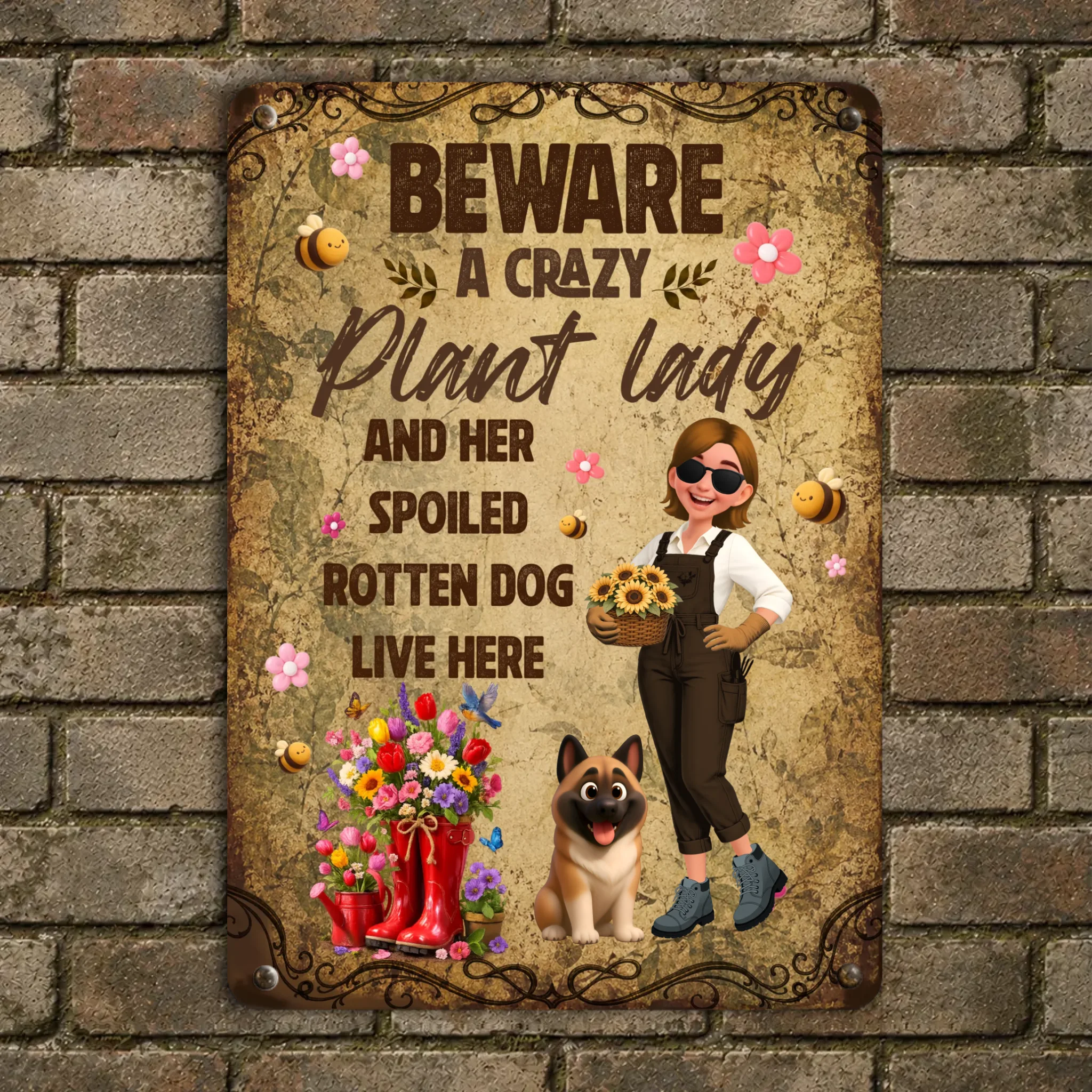 Beware Crazy Plant Lady Metal Signs – Custom Spoiled Rotten Dog Live Here Plaque