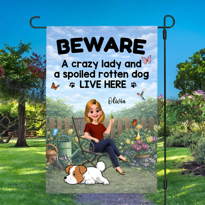 Bespoke Funny Lying Dog Garden Flag – Unique Present For Gardener