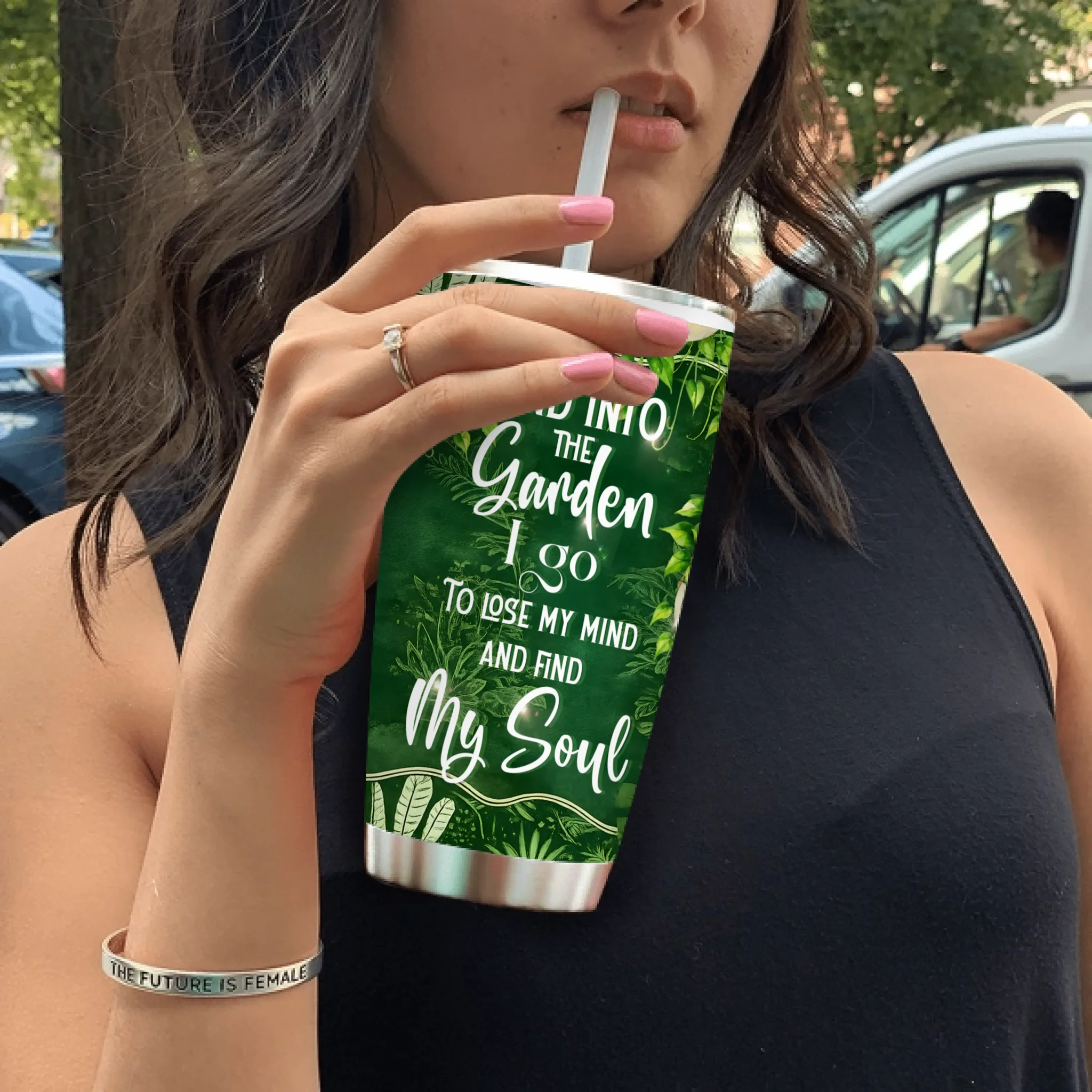 Personalized Into The Garden I Go Dark Green Tumbler – Soul Gift Cup